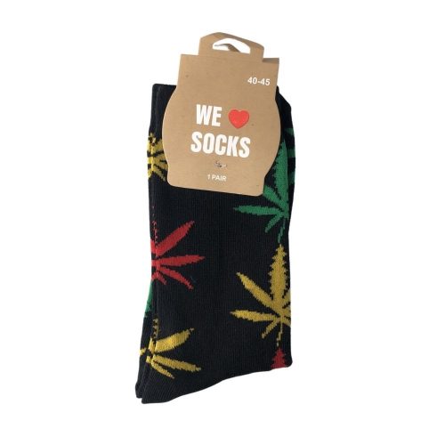 Sok 4 M Long Socks Size 40/45 Black with Rasta leaf
