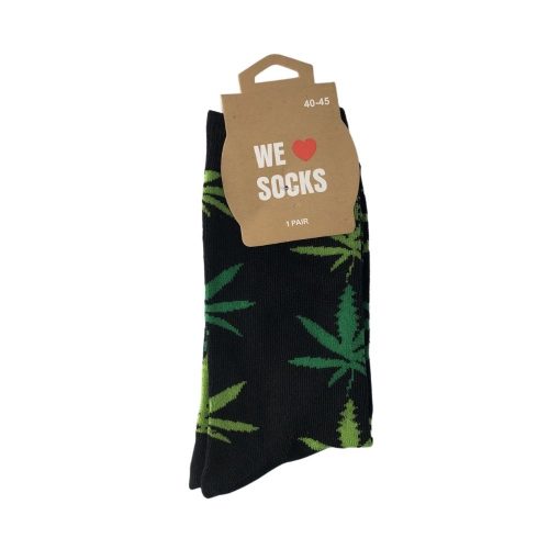 Sok 5 M Long Socks Size 40/45 Black with Mix Green Leaves
