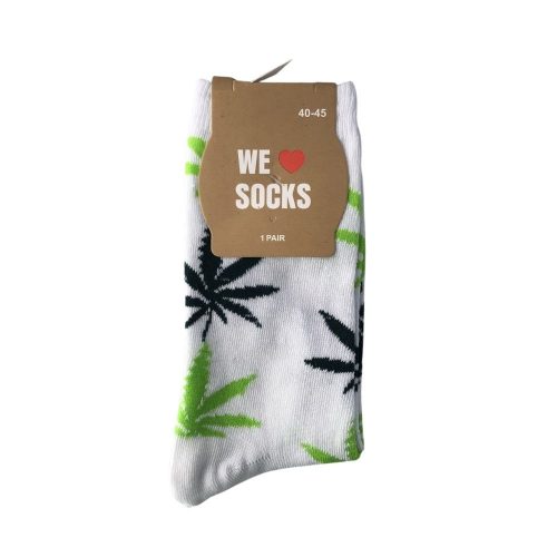 Sok 6 M Long Socks Size 40/45 White with Mix Green Leaves