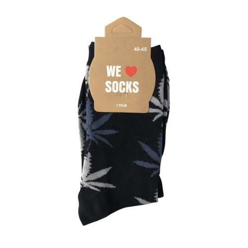 Sok 7 M Long Socks Size 40/45 Black with Mix Grey Leaves