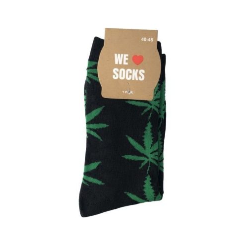Socks 1 M Long Socks Size 40/45 Black with Green Leaf