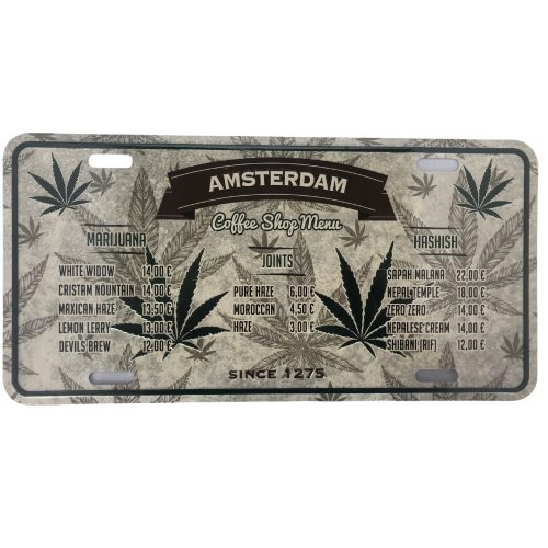 License Plate 13 White Coffeeshop Menu Leaf