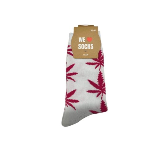 Sok 12 W Long Socks Size 36/42 White with Pink Leaves