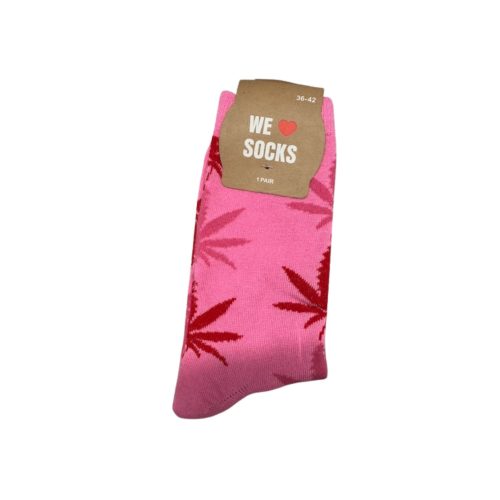 Sok 14 W Long Socks Size 36/42 Pink with Mix Leaves